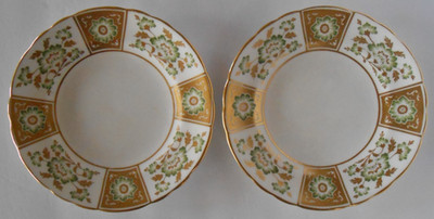 Two Royal Crown Derby GREEN DERBY PANEL 6 3/8'' Bread Plates A1237 England