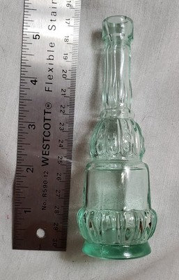 Aqua Glass Bottle Vtg 5'' Tall Cork Ltd Textured A Few Bubbles in Glass Perfume?