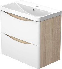 600mm Wall Hung Bathroom Vanity Basin Unit Matt White 2 Soft Close Drawers