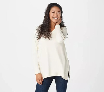 Isaac Mizrahi Live! Essentials Trapeze Hem V-Neck Tunic-Cream-Small-A370268