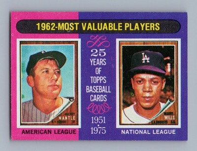 1975 Topps Mini #200 1962 MVPs (Mickey Mantle / Maury Wills) EX-NM