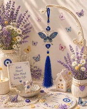 Butterfly Evil Eye Wall Hanging &bull; Protection Charm &bull; Turkish Boho Home D&eacute;cor
