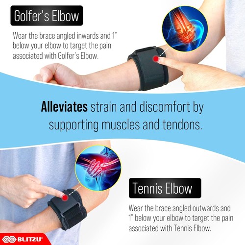 BLITZU Elbow Brace for Tennis & Golfer's Elbow Pain Relief. Men & Women - Picture 6 of 12