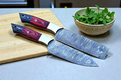 HAND MADE FORGED DAMASCUS STEEL KITCHEN CHEF KNIFE & BREAD KNIFE ZS 281