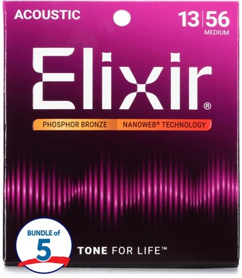 Elixir Strings 16102 Nanoweb Phosphor Bronze Acoustic Guitar Strings - .013-.056