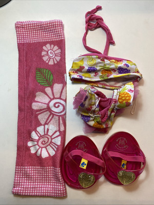 Build A Bear Pink Fruit Bikini Zweiteiler Handtuch Schwimmen Set Strand Sommer Sandalen