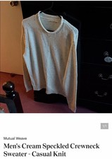 Mutual Weave Cream Speckled Crewneck Pullover Sweater Men's Long Sleeve Knit