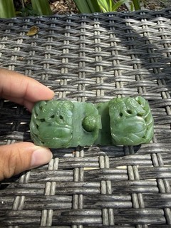 A Chinese Spinach Jade Twin Section Belt Buckle 19th Century