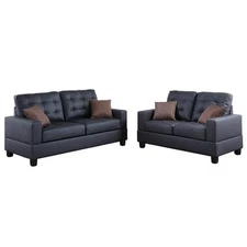 Poundex Furniture 2 Piece Faux Leather Sofa and Loveseat Set in Black Color