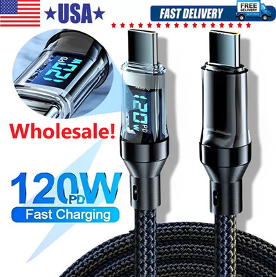 120w Super Fast USB Type-C Charging Braid Phone Charger Lead with Display LOT