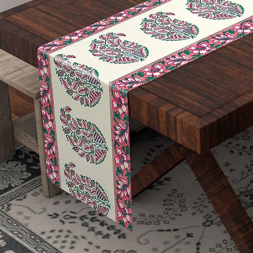 Cotton Hand Block Printed Table Runner (13 x 72Inches) (Pink & Peach Paisley) - Picture 2 of 5