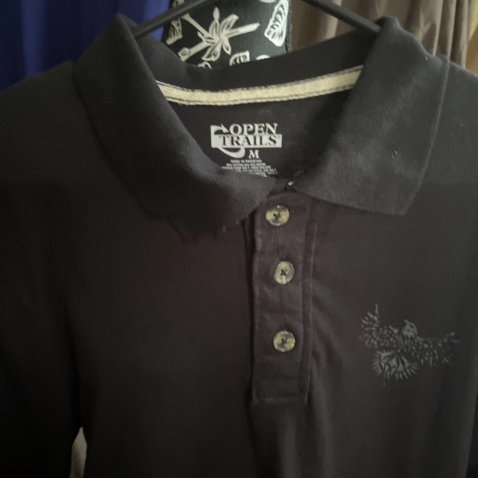 Camisa polo masculina preta nova com etiquetas Open Trails tamanho médio - Imagem 3 de 4