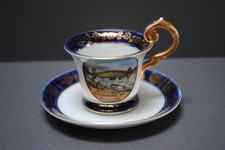 Tasse et soucoupe XIXème Porcelaine de Saxe Souvenir de Bonn Rheinbrucke