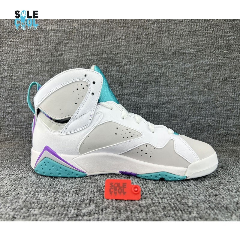 purple and turquoise jordans 7