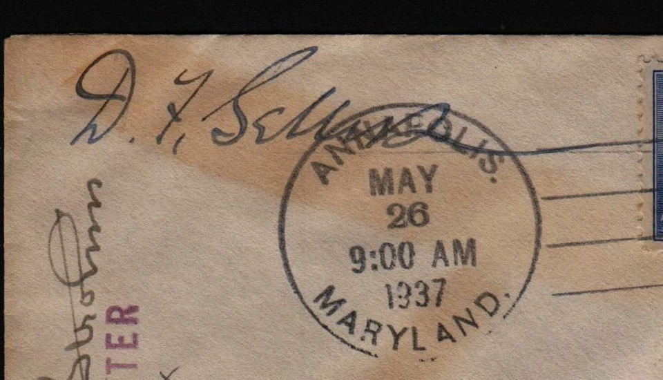 1937 Sc 794 5c Army Navy FDC, Admiral, Postmaster, etc signatures, to Wunder - Image 2 of 3