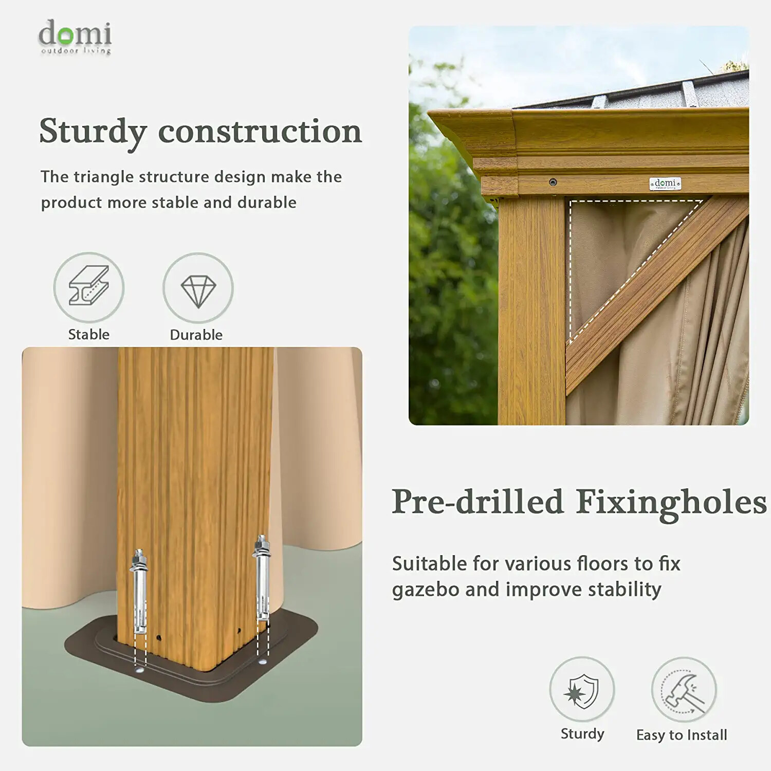 Domi 10' x 12' Outdoor Hardtop Gazebo Aluminum Wood Grain Frame w/Sidewalls