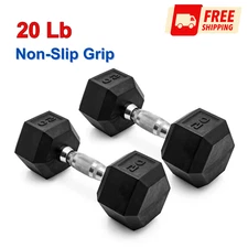 CAP Barbell, 20lb Coated Rubber Hex Dumbbell, Set of 2, Non-Slip Grip, Durable