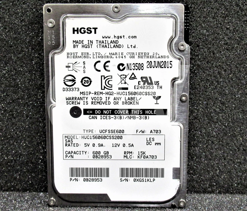 Hitachi 600GB 15K RPM 12Gbps 2.5" SAS HDD Hard Drive HUC156060CSS200 - Image 3 of 3
