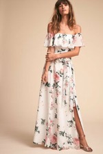 BHLDN Yumi Kim Carmen Off Shoulder Floral White Maxi Summer Dress Size Medium
