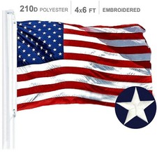 Heavy Duty Embroidered US American Flag, 4x6 ft Sewn Stripes, Grommets
