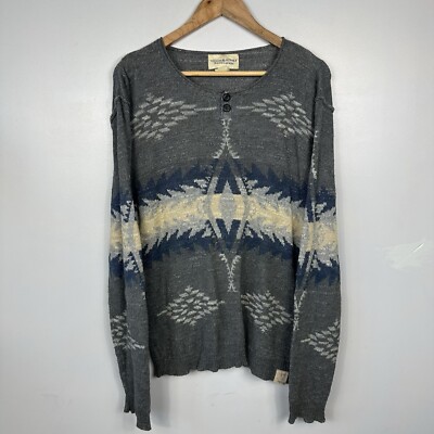 Polo Ralph Lauren Azteken Navajo Strickpullover Pullover Henley, Größe Herren Large