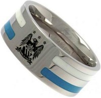 Stainless Steel Man City Striped Ring - Size U Stainless Steel Man City Striped Ring - Size U