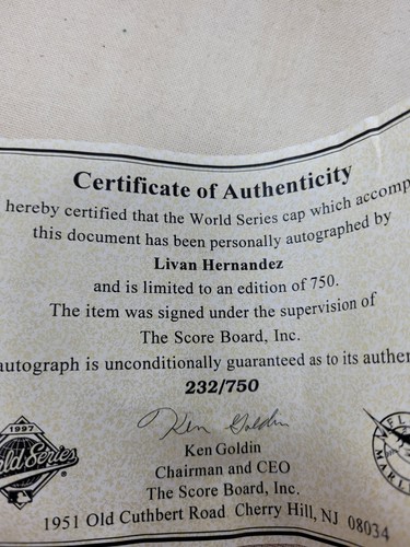 Marlins Livan Hernandez autographed world series cap ltd with Coa 232/750 1997 - Picture 13 of 15