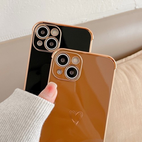 For iPhone 15 14 13 12 11 Pro Max XS XR 7 8 Plating TPU Glossy Heart Case Cover - Photo 3 sur 20