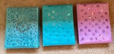 Set of 3 beaded notebooks, plain pages and 2 with A-Z index. 2 blue and 1 purple