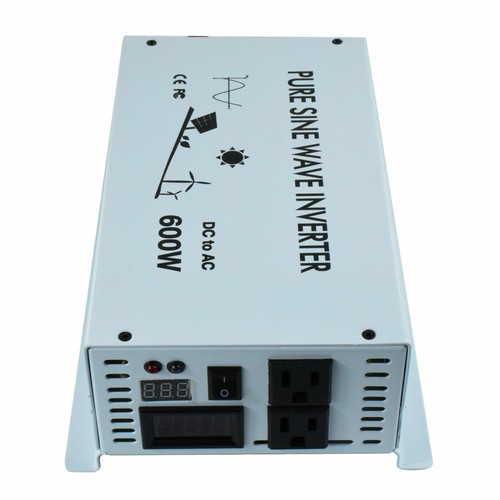 Car Power 600W Pure Sine Wave Inverter 12/24V to 120/220/240V 1200W Surge Truck - Picture 2 of 7