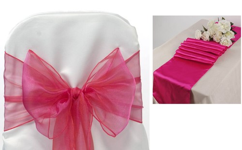 Organza Stuhl Flügel Schleife + Satin Tischläufer Hochzeit Party Dekoration - KOSTENLOSER VERSAND - Bild 20 von 34