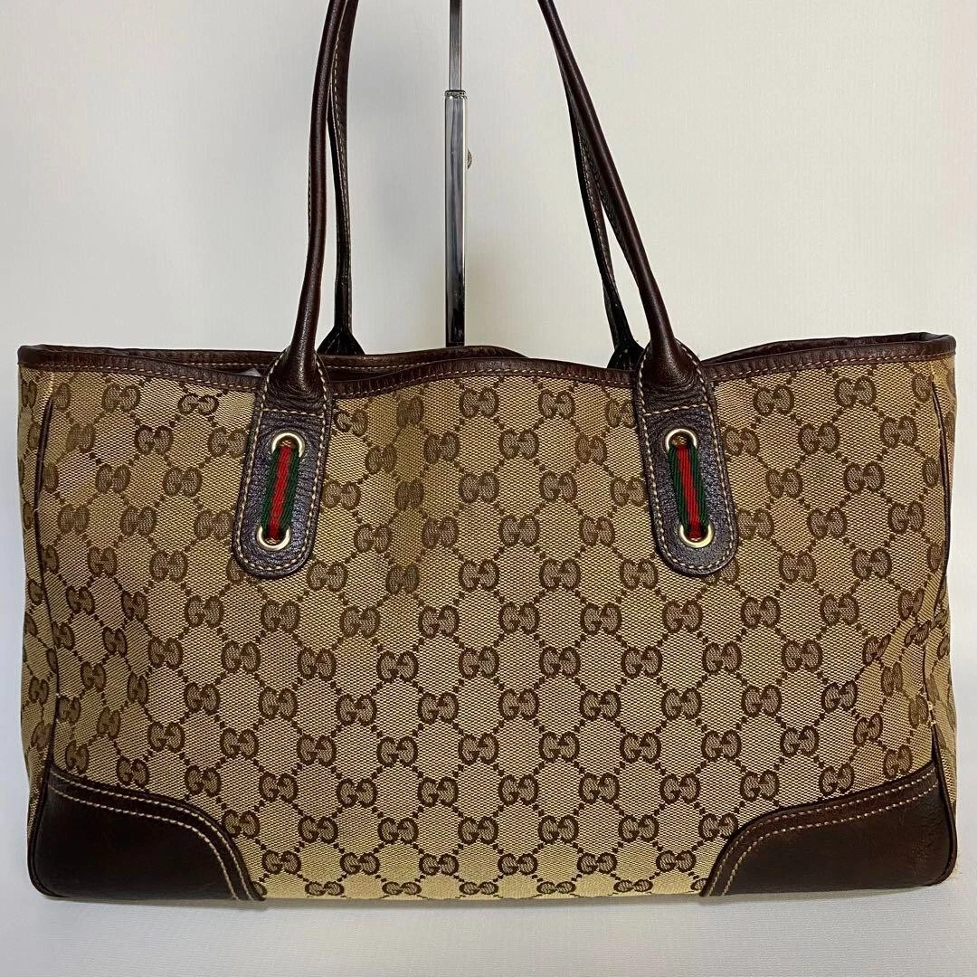 Sac fourre tout GUCCI Princy sac à main Sherry Line marron GG toile cuir ruban 