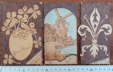 3 CARTOLINE PIROGRAFATE SU CARTONCINO SPESSO - ARTIGIANALI ARTISTICHE INIZI '900