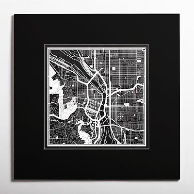 PAPER CUT MAP Portland matted Original Design IDEAL GIFTS 20 20In.
