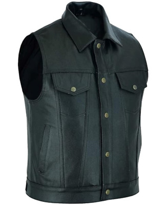 Herren Lederweste Bikerweste Jeansstyle Motorrad Weste Chopper Druckknöpfe S-4XL
