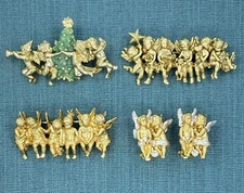 I Am Edgar Berebi  All  4 Vintage All In A row Angels 3 Pins  1 Pair Earring