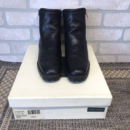 Cole Haan Womens Zip Up Booties Size 8.5 AA Black Leather with Shearling Lining - Picture 3 of 15