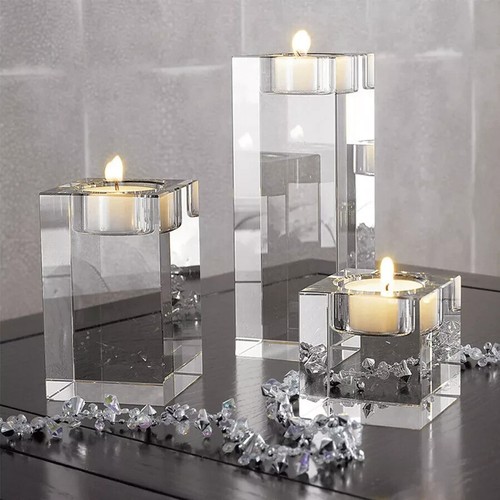 Modern Crystal Glass Cube Candle Holder Tealight Romantic Wedding Christmas Déco - Picture 8 of 10