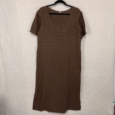 Kleen Linen Maxi Dress Women’s M Brown Pockets Side Slits Made In USA Lagenlook