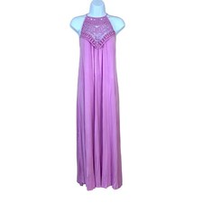 M Cy Fashions Pink Embroidered Lace Maxi Dress Sleeveless Stretch Medium Boho