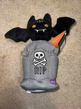 Hyde and Eek Halloween Animated Bat On Tombstone Plush Tabletop Decoration