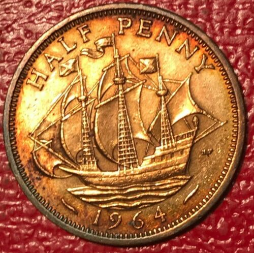 NICER TONING - AU 1964 GREAT BRITAIN 1/2 HALF PENNY ENGLISH CENT-DEC520