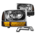 FOR 99-04 F250 F350 SUPER DUTY REPLACEMENT BLACK HEADLIGHT W/LED BUMPER+DRL KIT