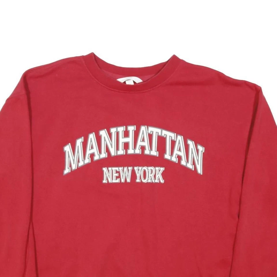 H&M Sudadera Hombre Roja Manhattan New York Cuello Redondo Algodón - Imagen 2 de 4