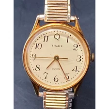 VTG Womens Timex Q T-Cell Watch 25mm with New Battery - Expandable Stretch Band 