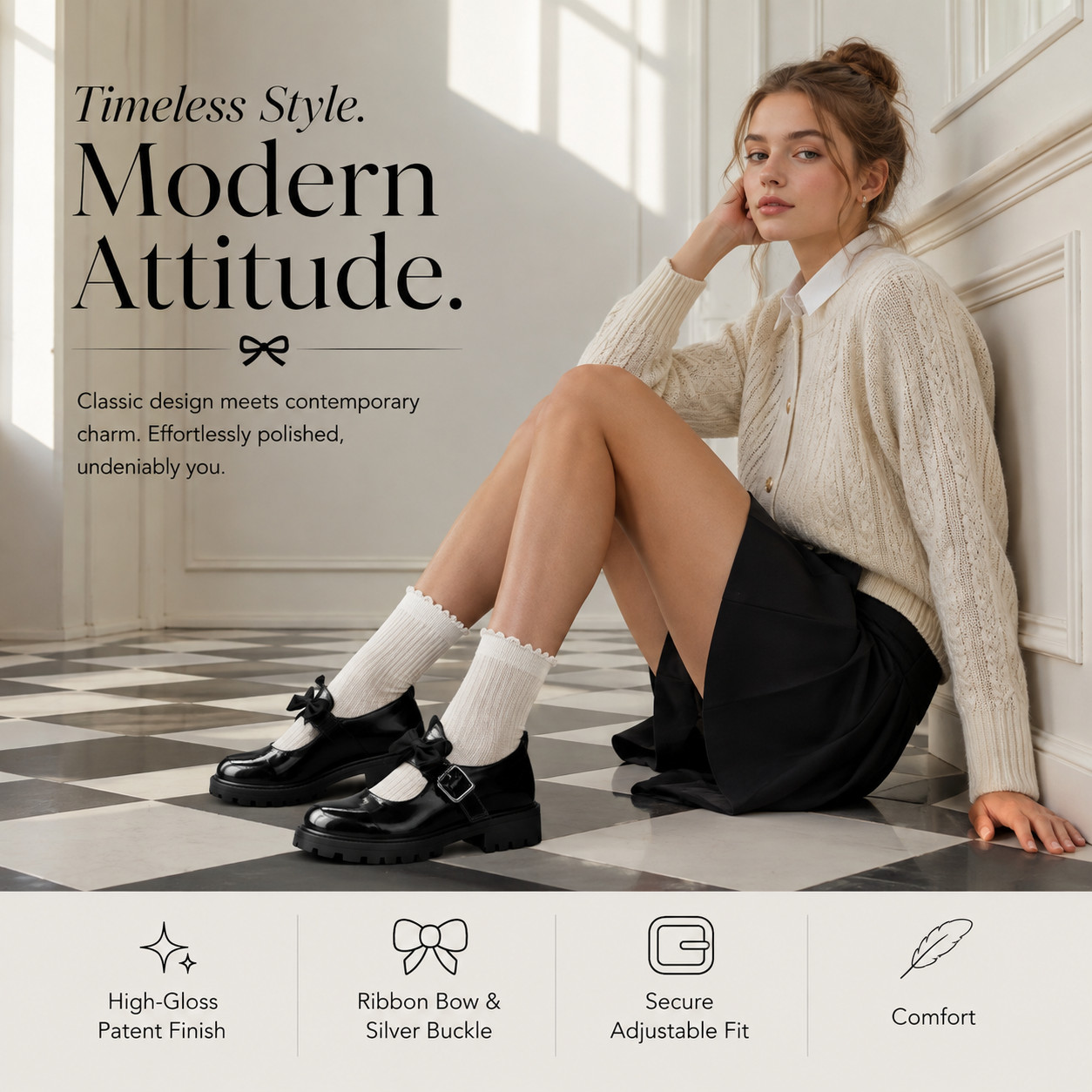 Niñas Mujeres Patente Mary Jane Zapatos Escolares Damas Hebilla de Arco Zapatos de Trabajo Talla