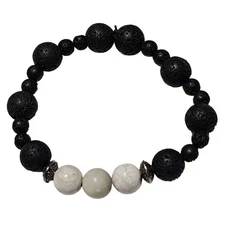 Boho Lava Stone White Howlite Beaded Bracelet Natural Fashion Jewelry Women