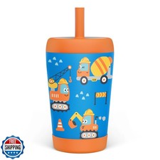 Kid Insulated Stainless Steel Tumbler with Silicone Straw, 12oz Sippy Cup for
