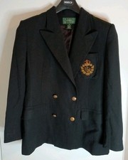 Vintage Lauren Ralph Lauren Women's Double Breasted Black Crest Blazer Size 12