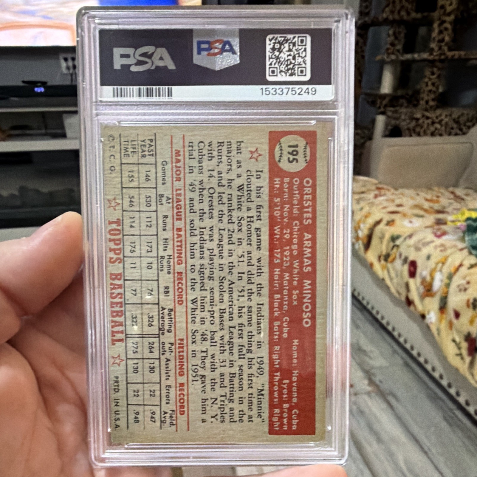 Topps 1952 Topps #195 Orestes Minoso Chicago White Sox PSA 4 VG-EX centered  view 2